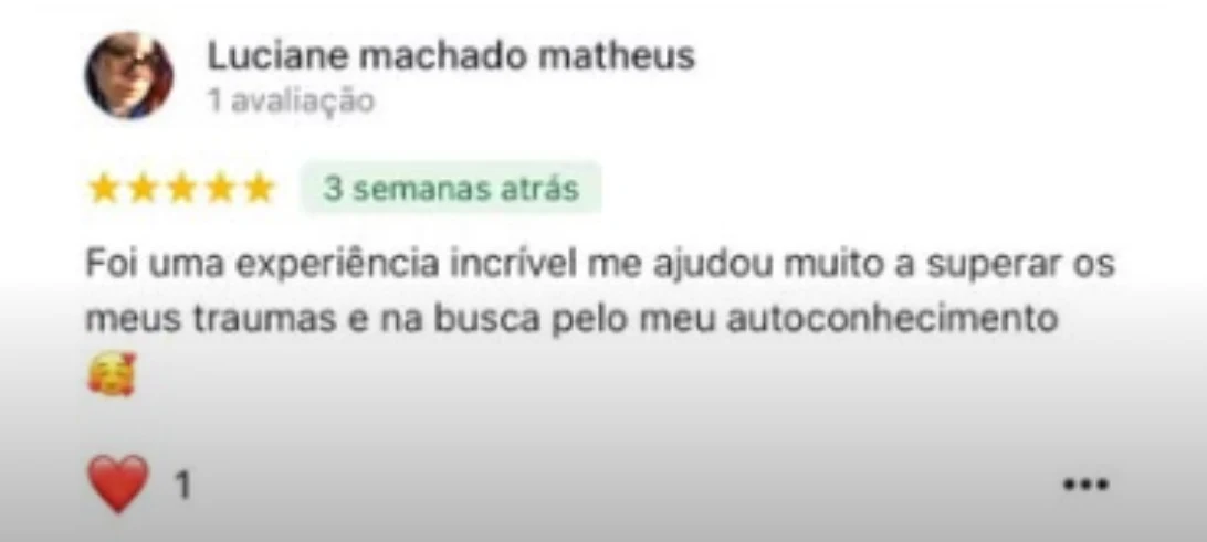 Avaliação de 5 estrelas: Foi uma experiência incrível, me ajudou muito na busca pelo meu autoconhecimento